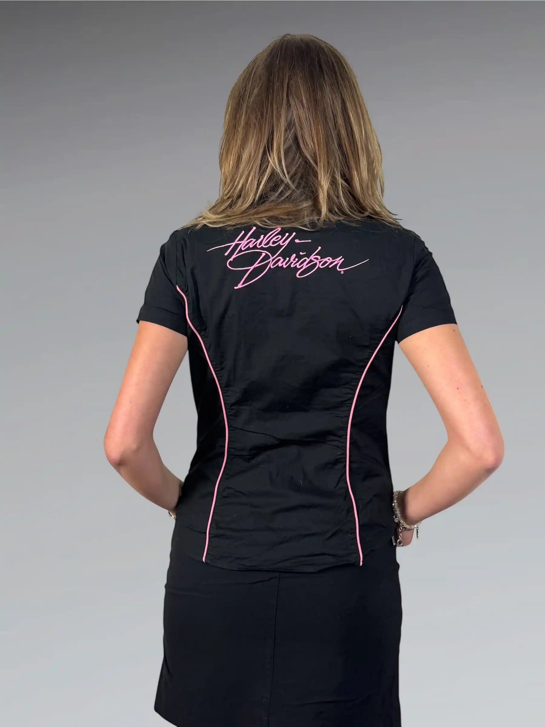 Harley Davidson Black Pink Fitted Biker Shirt (M)