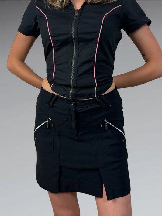 Jamie Sadock Black Zip Detail Skirt (M)
