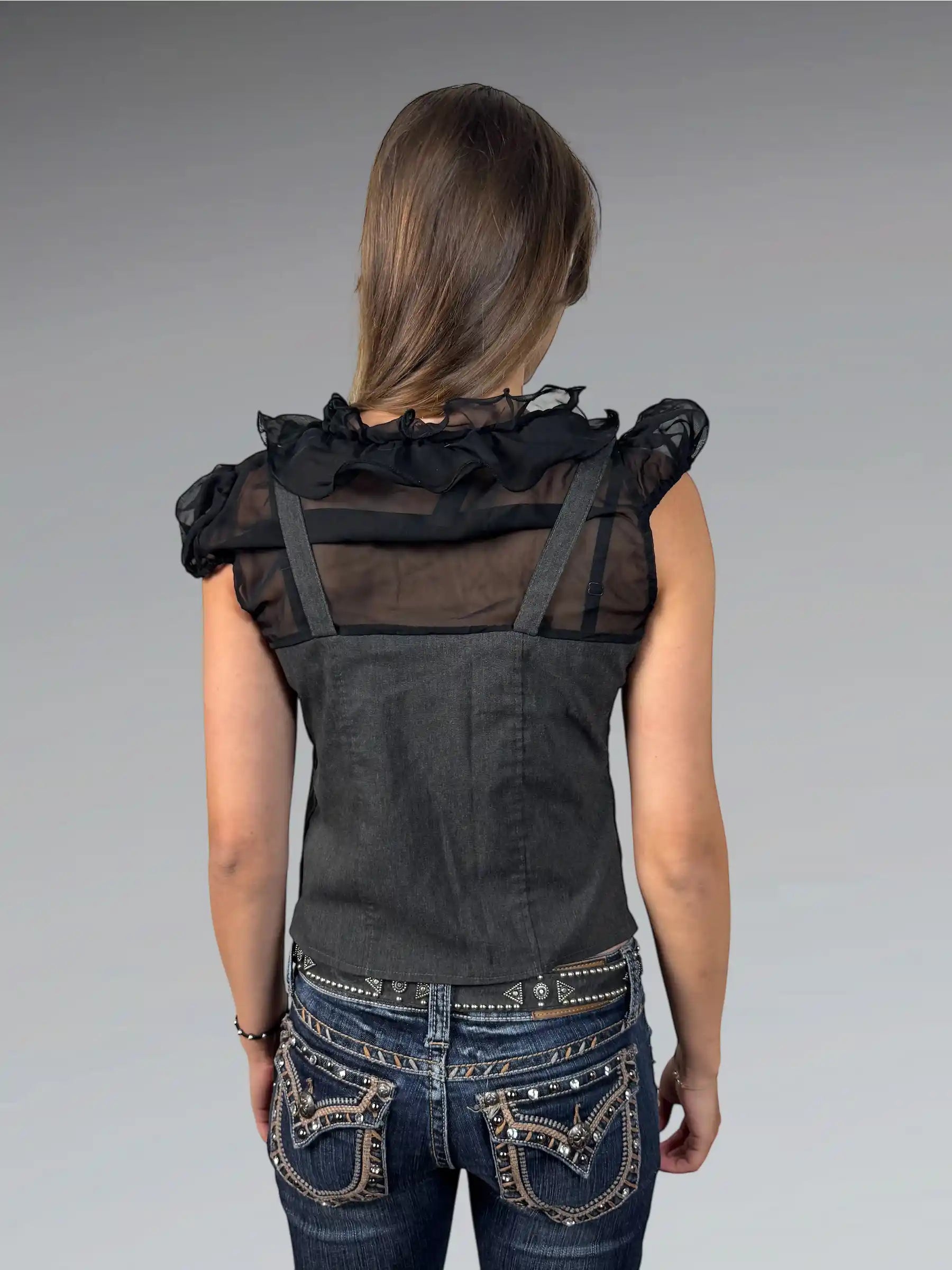 Black and Grey Ruffled Corset Top (S)
