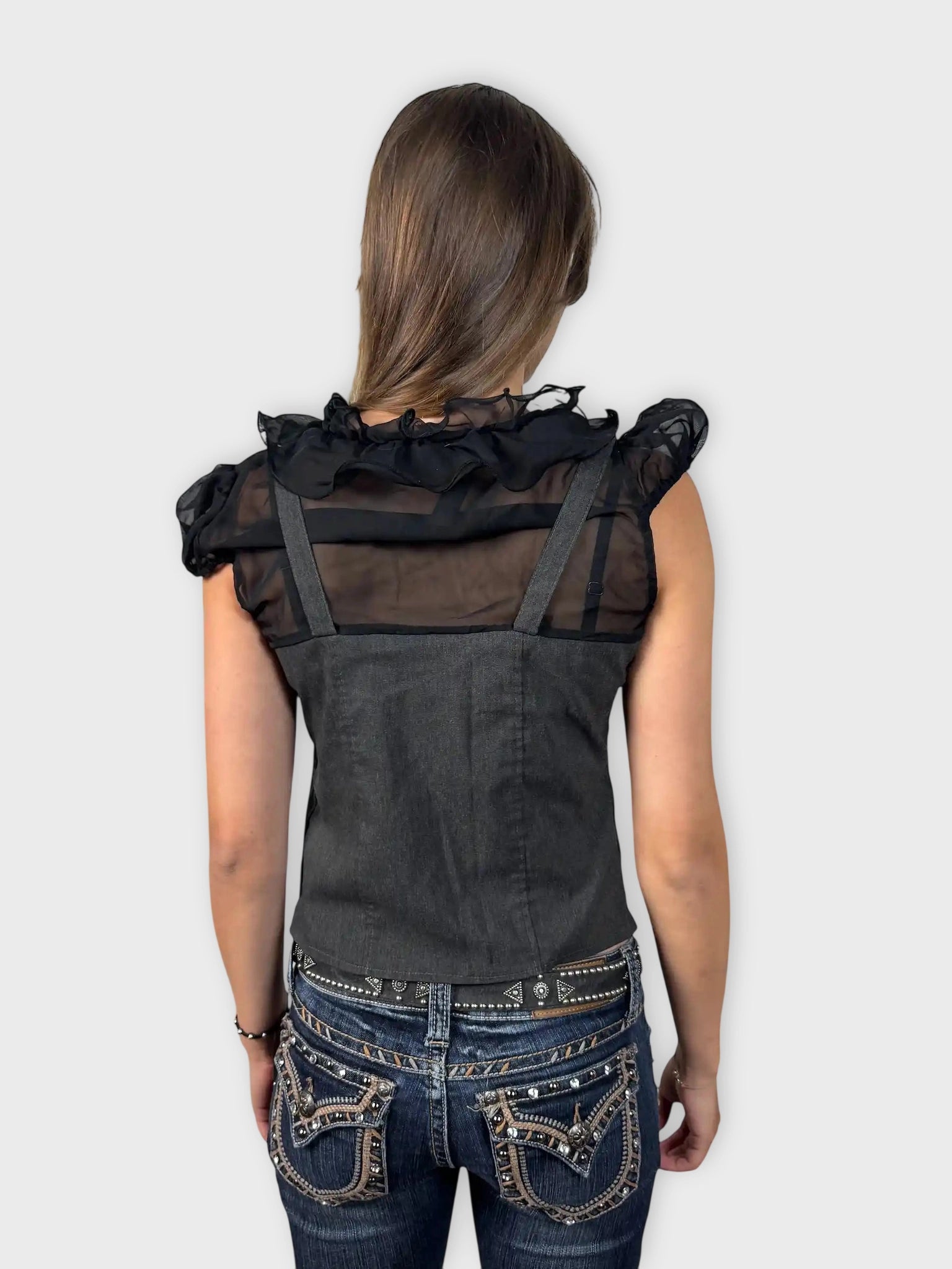 Black and Grey Ruffled Corset Top (S)