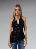 Black Striped Metallic Knit Tank Top (M)