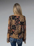 Earthtone Floral V-Neck Boho Blouse (S)