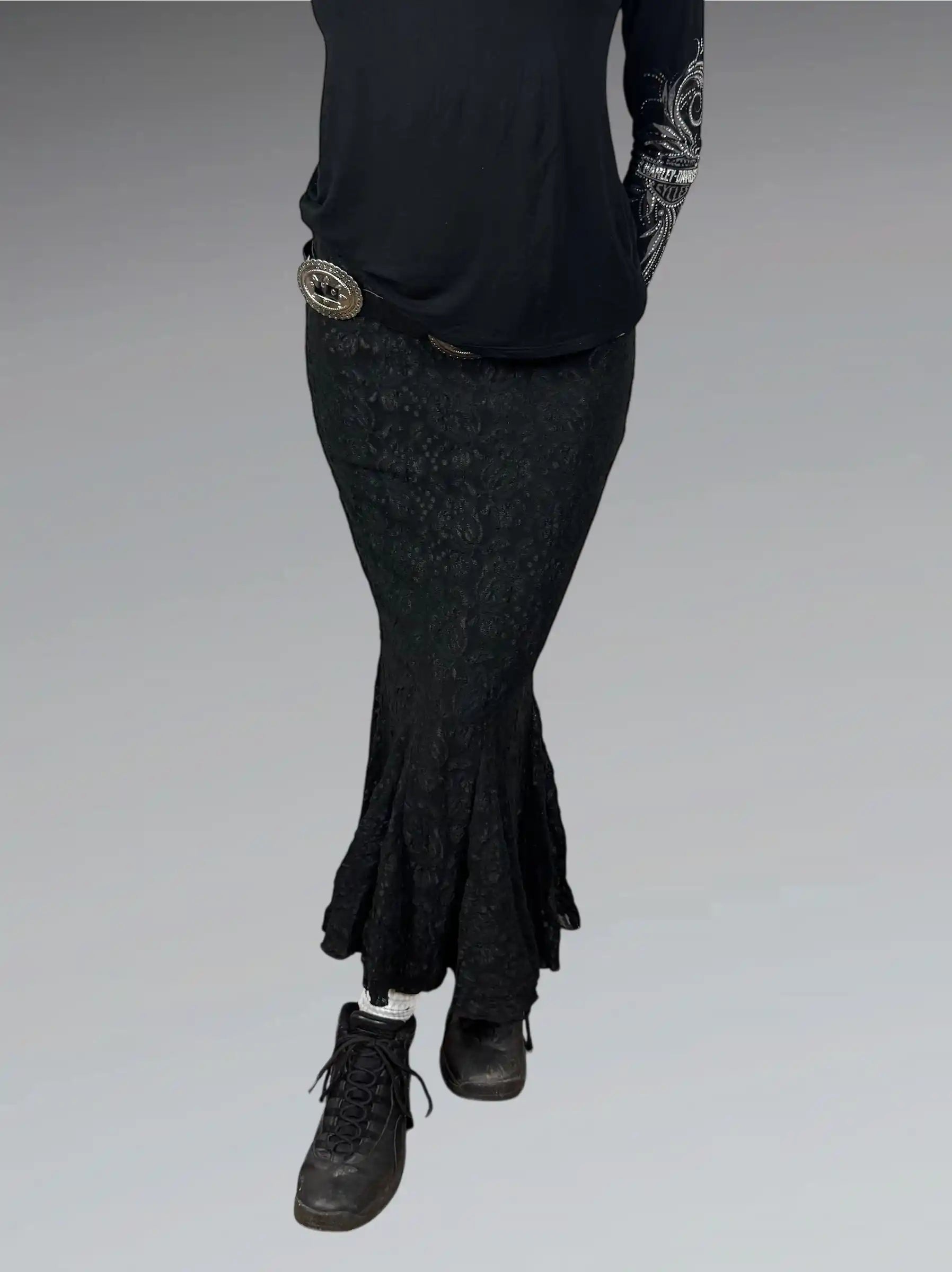 Florencia Fiume Black Elegant Long Skirt (S)