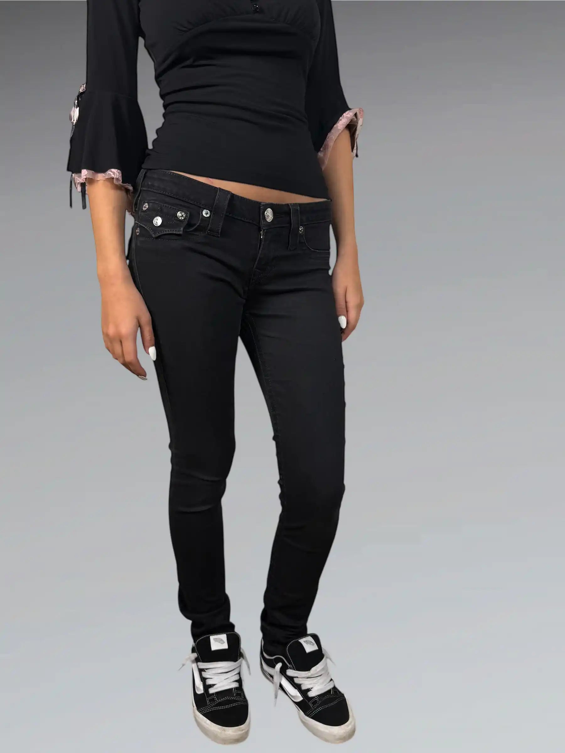 Black Slim-Fit Jeans with Flap Pockets (S)