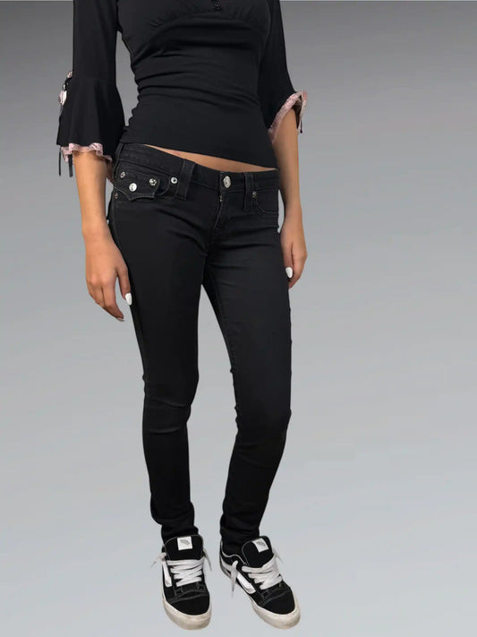 Black Slim-Fit Jeans with Flap Pockets (S)