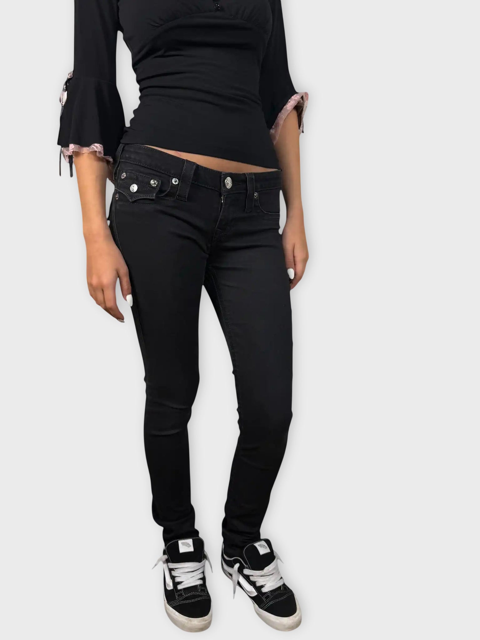 Black Slim-Fit Jeans with Flap Pockets (S)