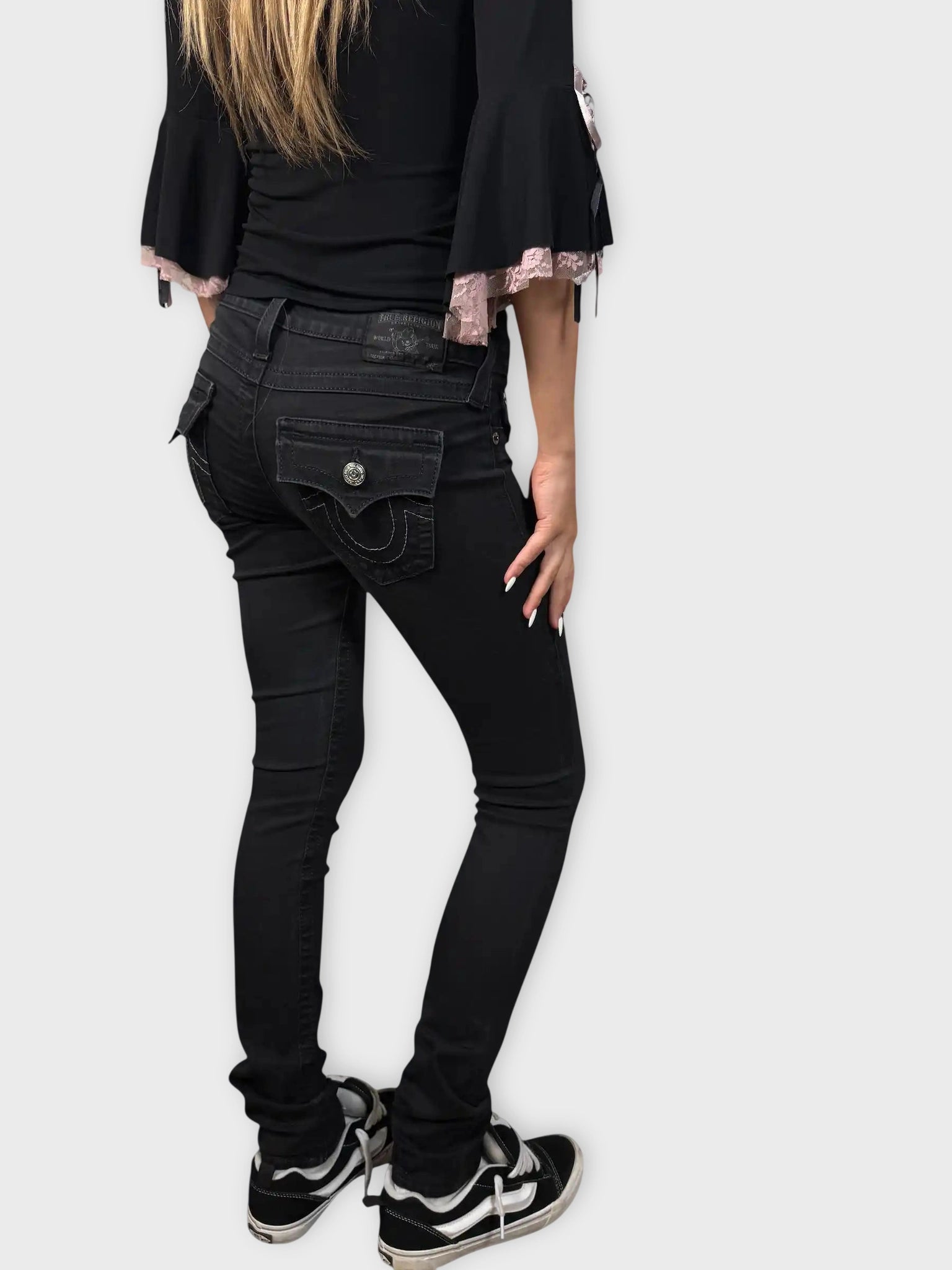 Black Slim-Fit Jeans with Flap Pockets (S)