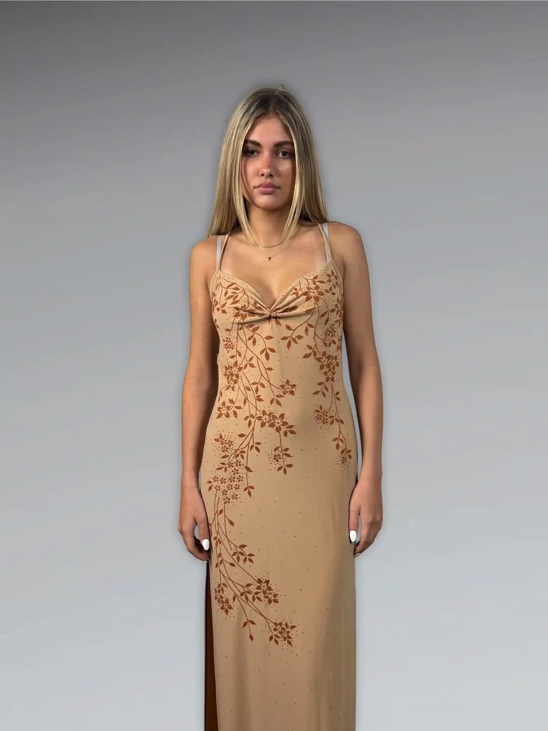 Sabora Yellow Floral Halter Maxi Dress (S)