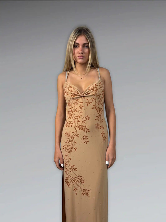 Sabora Yellow Floral Halter Maxi Dress (S)