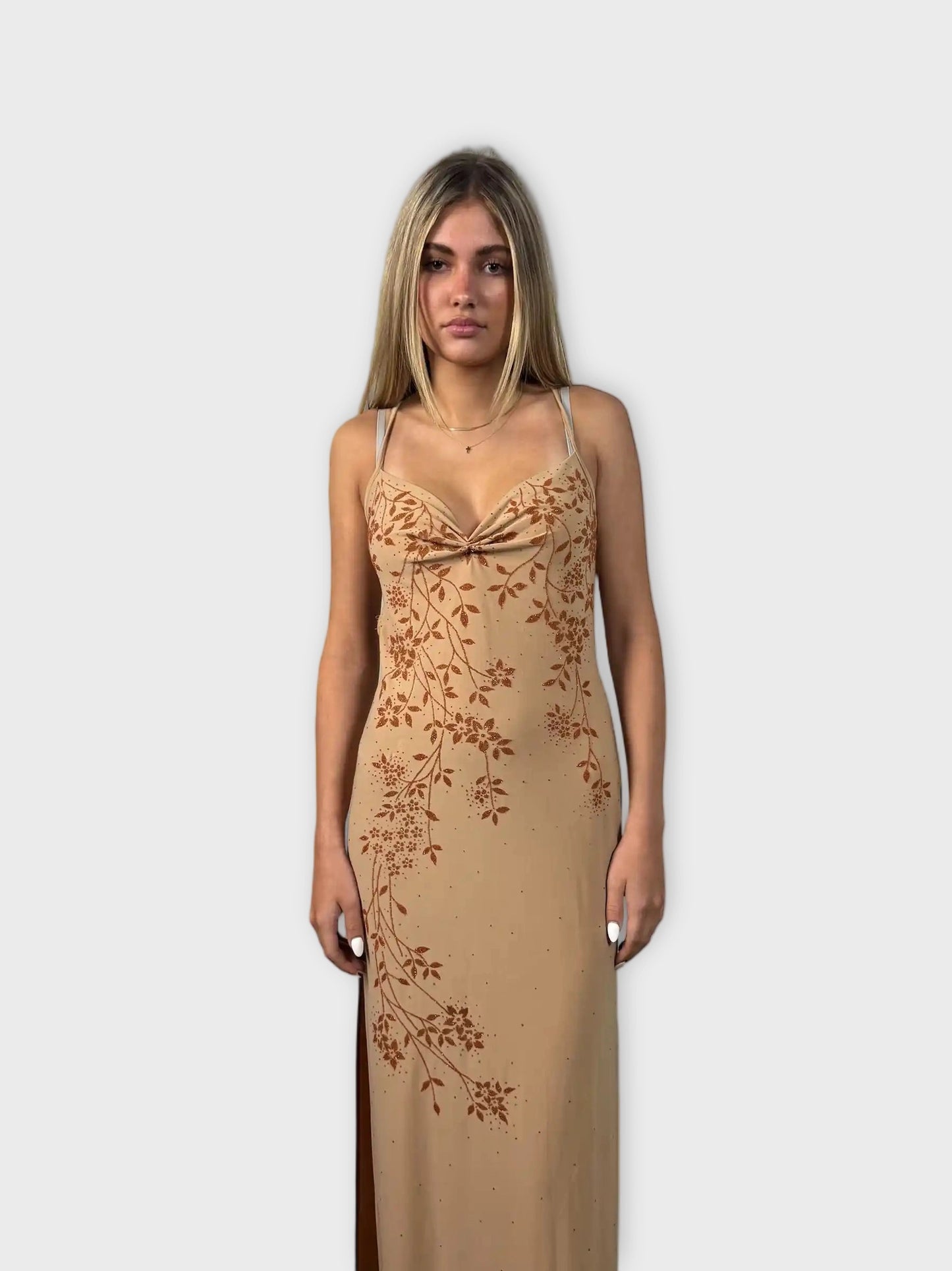 Sabora Yellow Floral Halter Maxi Dress (S)