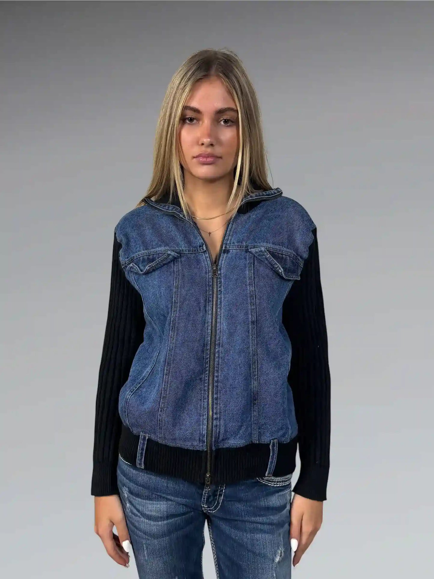 KiKit Studio Black Knit Sweater with Denim Front (L)