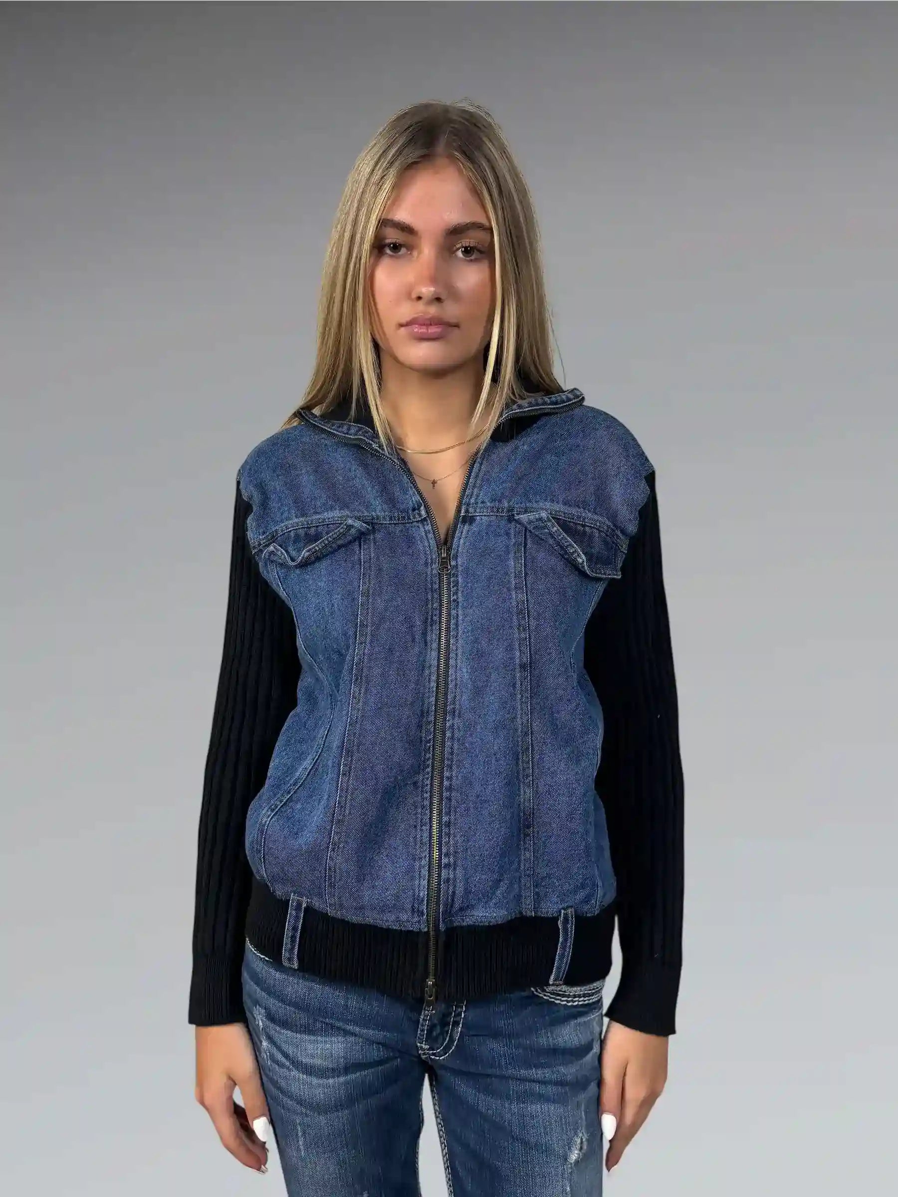 KiKit Studio Black Knit Sweater with Denim Front (L)