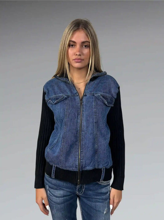 KiKit Studio Black Knit Sweater with Denim Front (L)