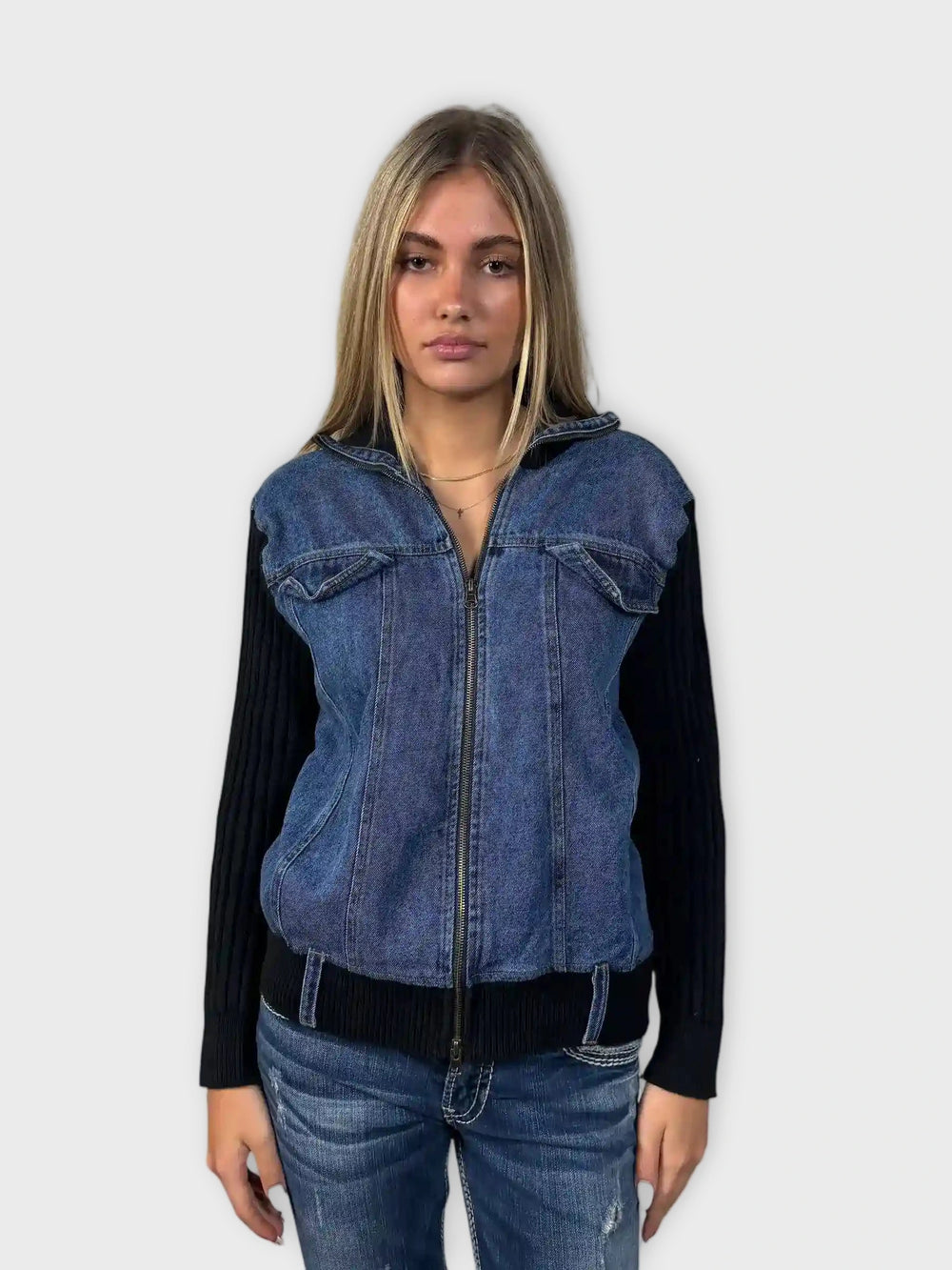 KiKit Studio Black Knit Sweater with Denim Front (L)