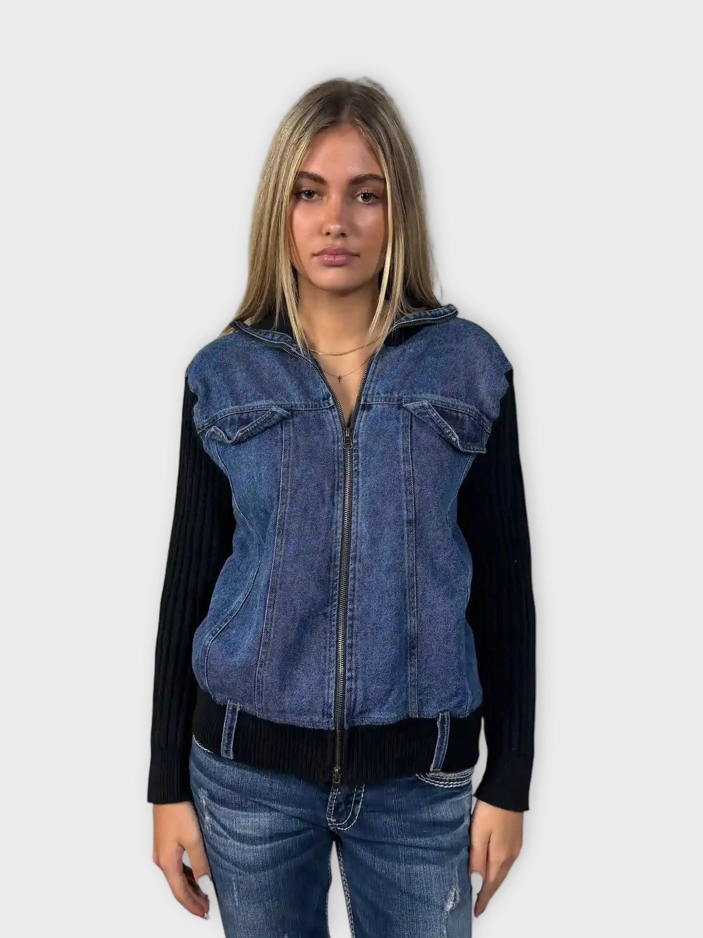 KiKit Studio Black Knit Sweater with Denim Front (L)