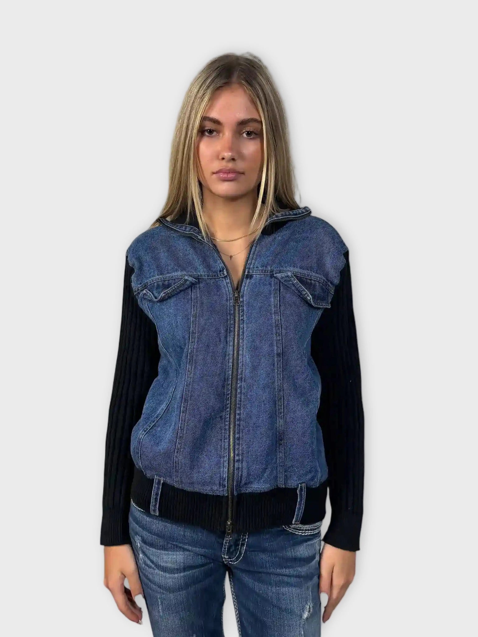 KiKit Studio Black Knit Sweater with Denim Front (L)