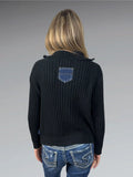 KiKit Studio Black Knit Sweater with Denim Front (L)