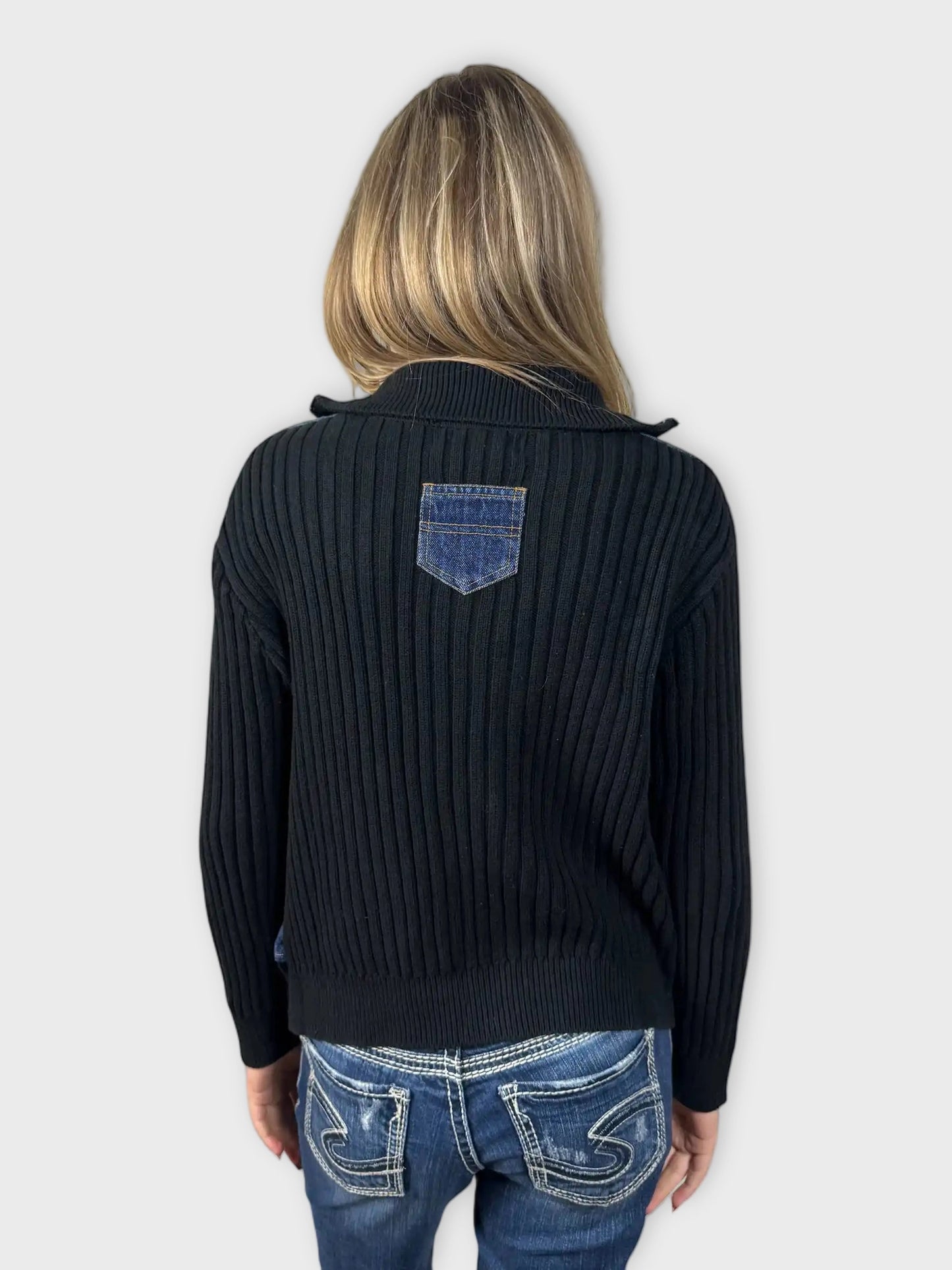 KiKit Studio Black Knit Sweater with Denim Front (L)