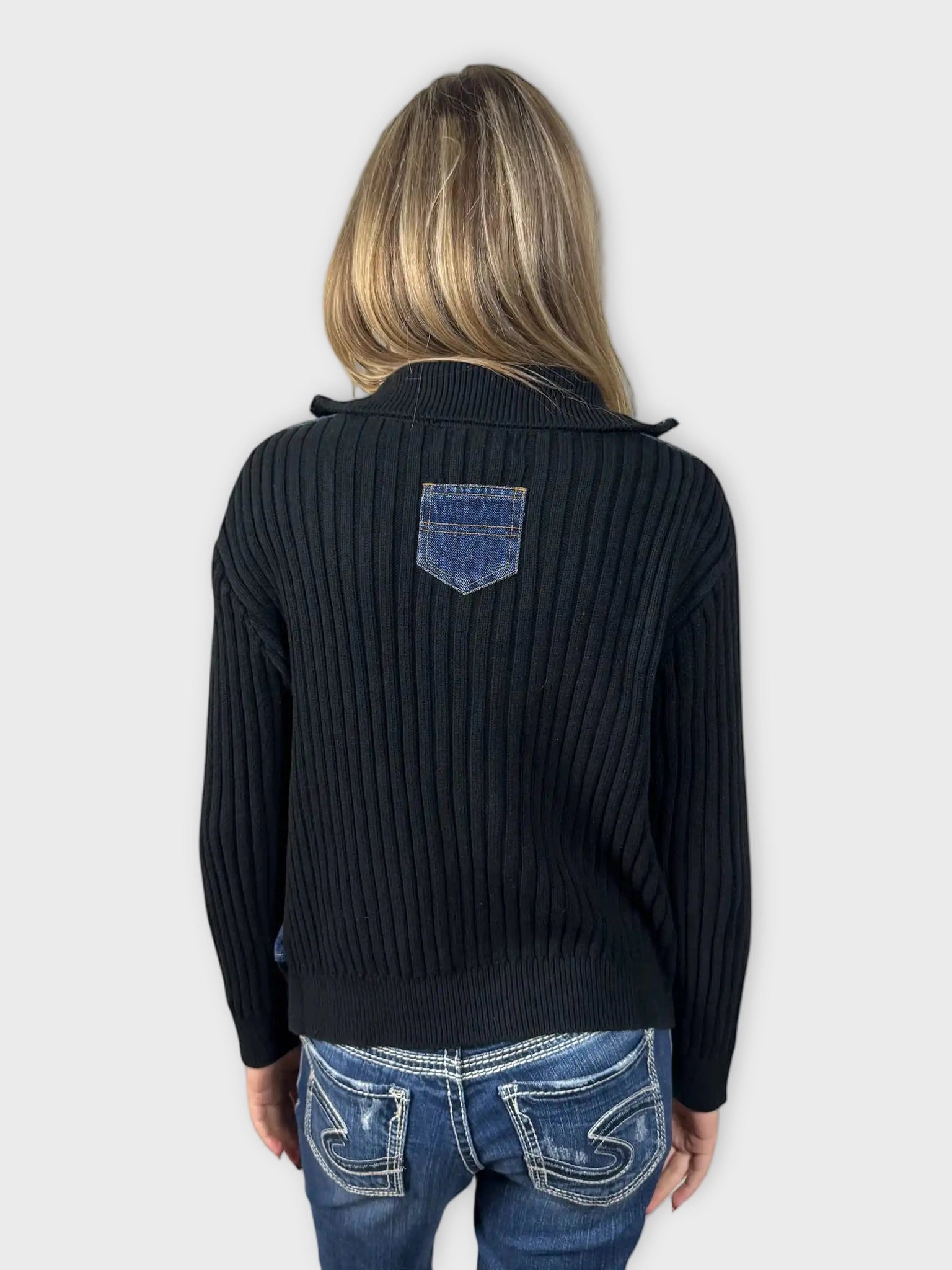 KiKit Studio Black Knit Sweater with Denim Front (L)