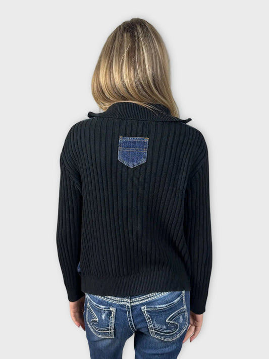 KiKit Studio Black Knit Sweater with Denim Front (L)