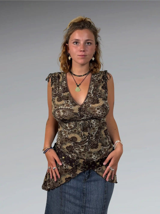Light Brown Paisley Wrap Top (S)