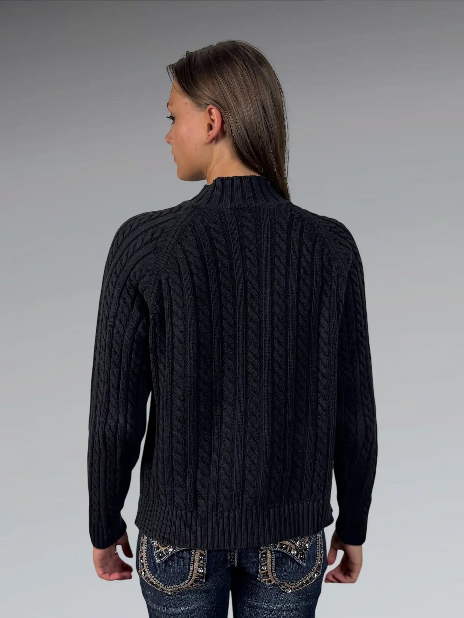 Black Cable Knit Zip Sweater (L)