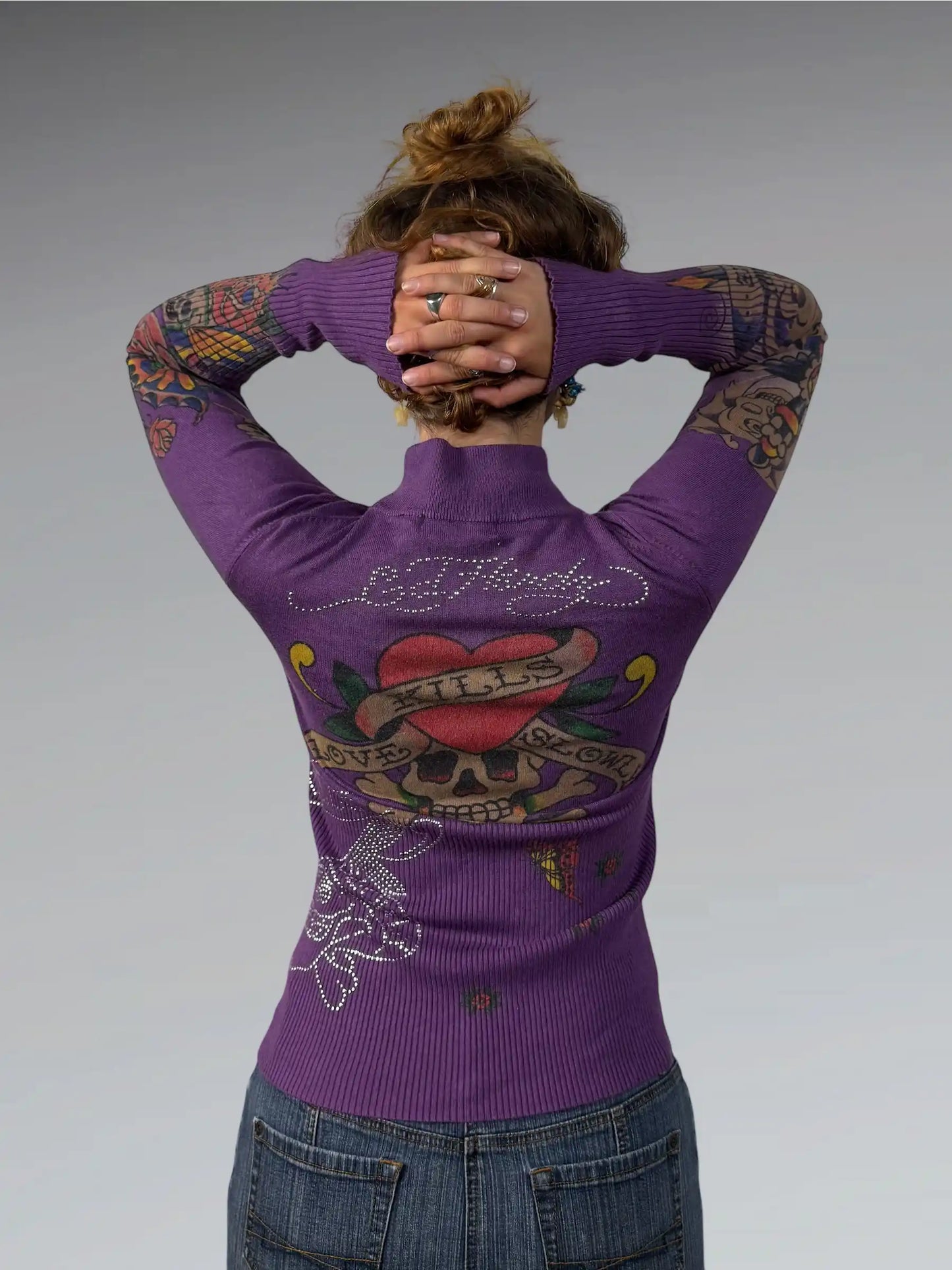 Ed Hardy Purple Skull Tattoo Zip Jacket (M)