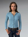 Turquoise Ribbed Zip Cardigan (M)