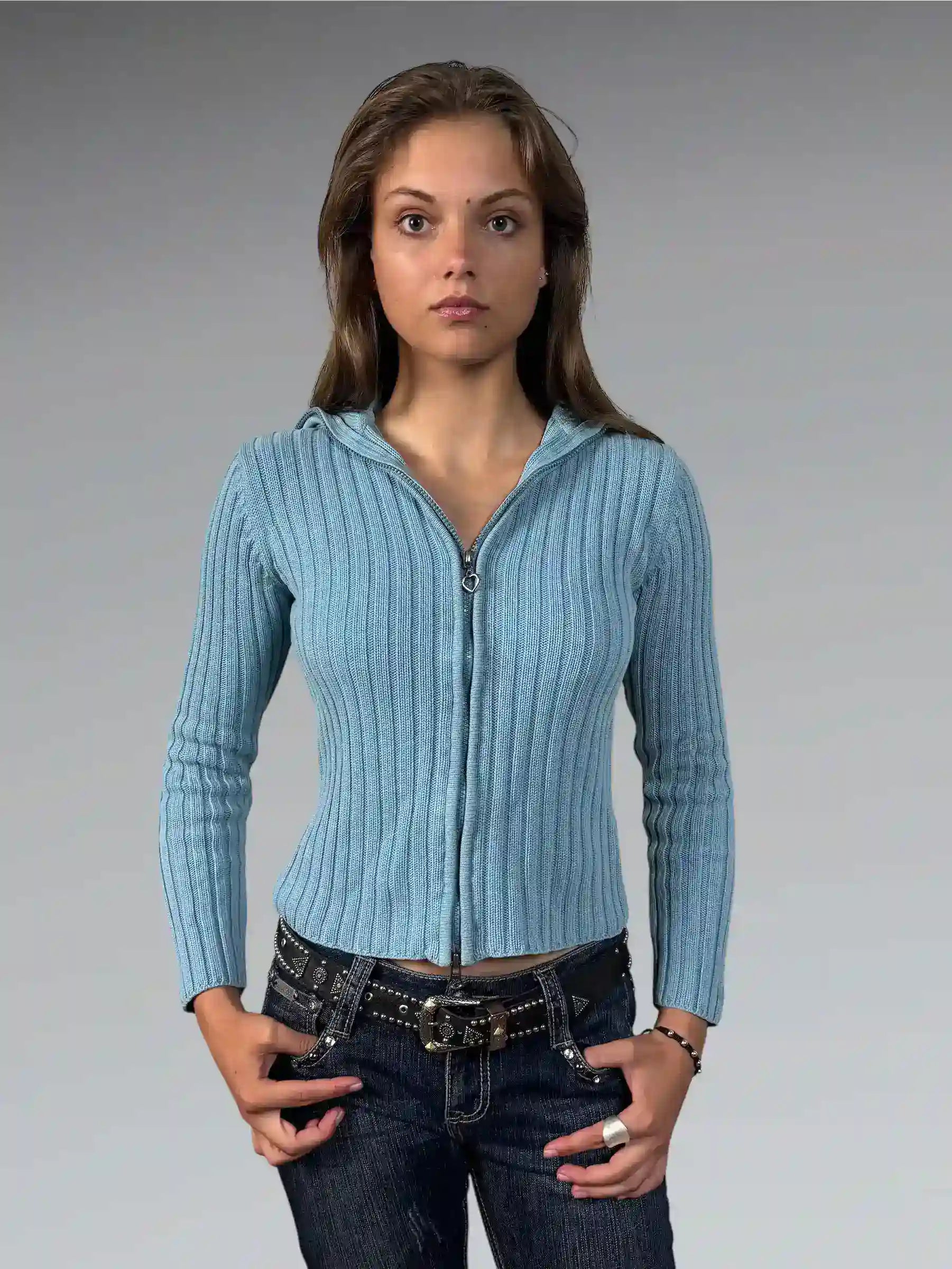 Turquoise Ribbed Zip Cardigan (M)