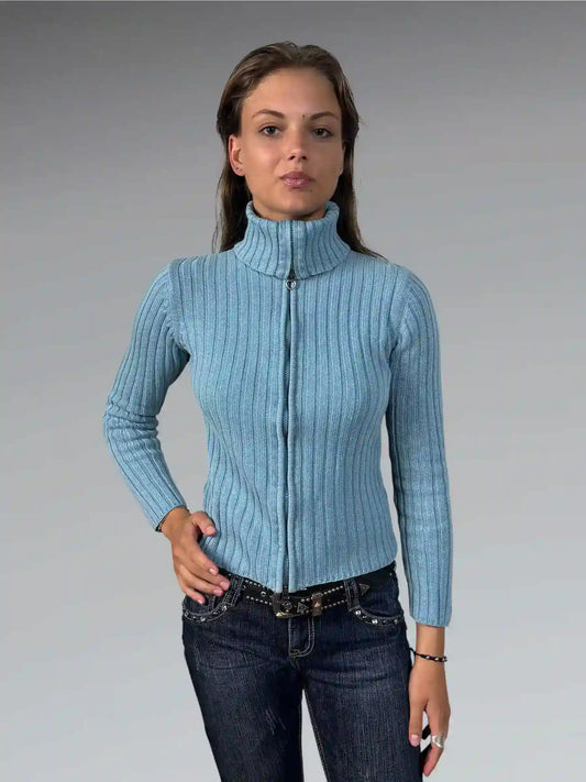 Turquoise Ribbed Zip Cardigan (M)
