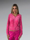 Pink Juicy Couture Velour Hoodie with Ornate Back Print (M)