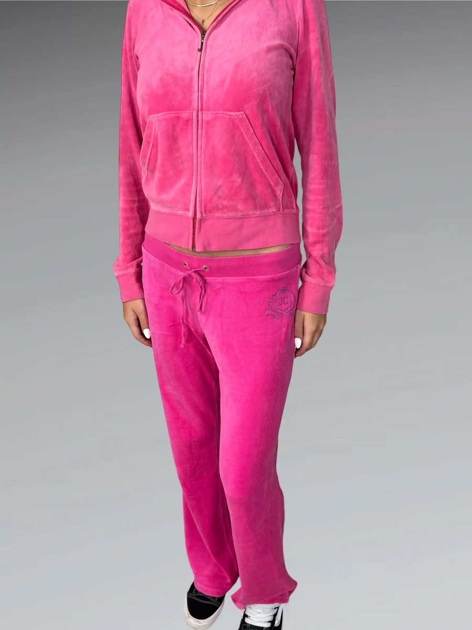 Juicy Couture Pink Velour Lounge Pants with Logo Embroidery (M)