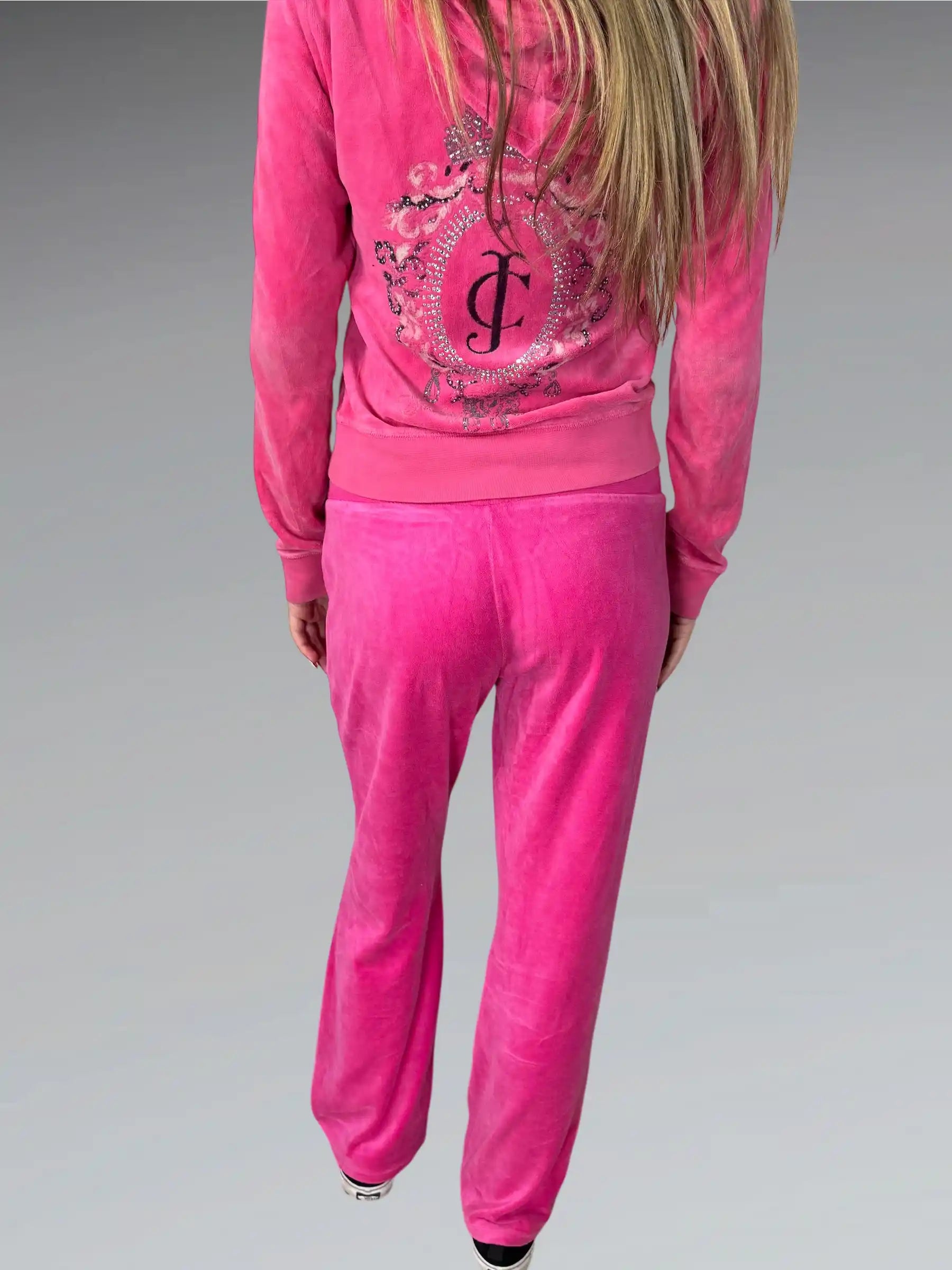Juicy Couture Pink Velour Lounge Pants with Logo Embroidery (M)