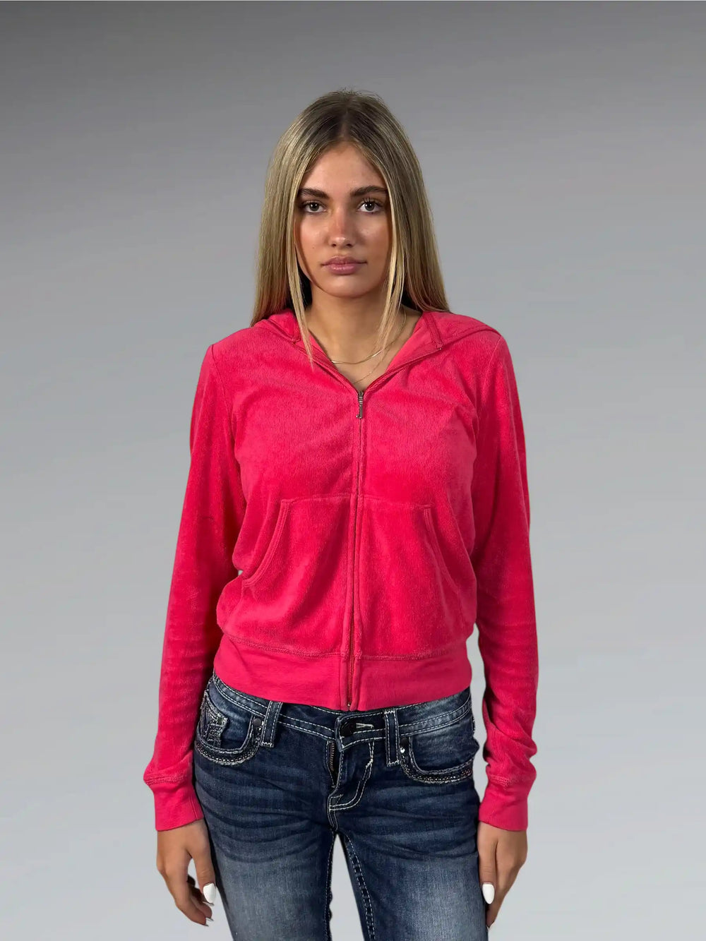 Pink Juicy Couture Velour Hoodie with Malibu Couture Graphic (L)