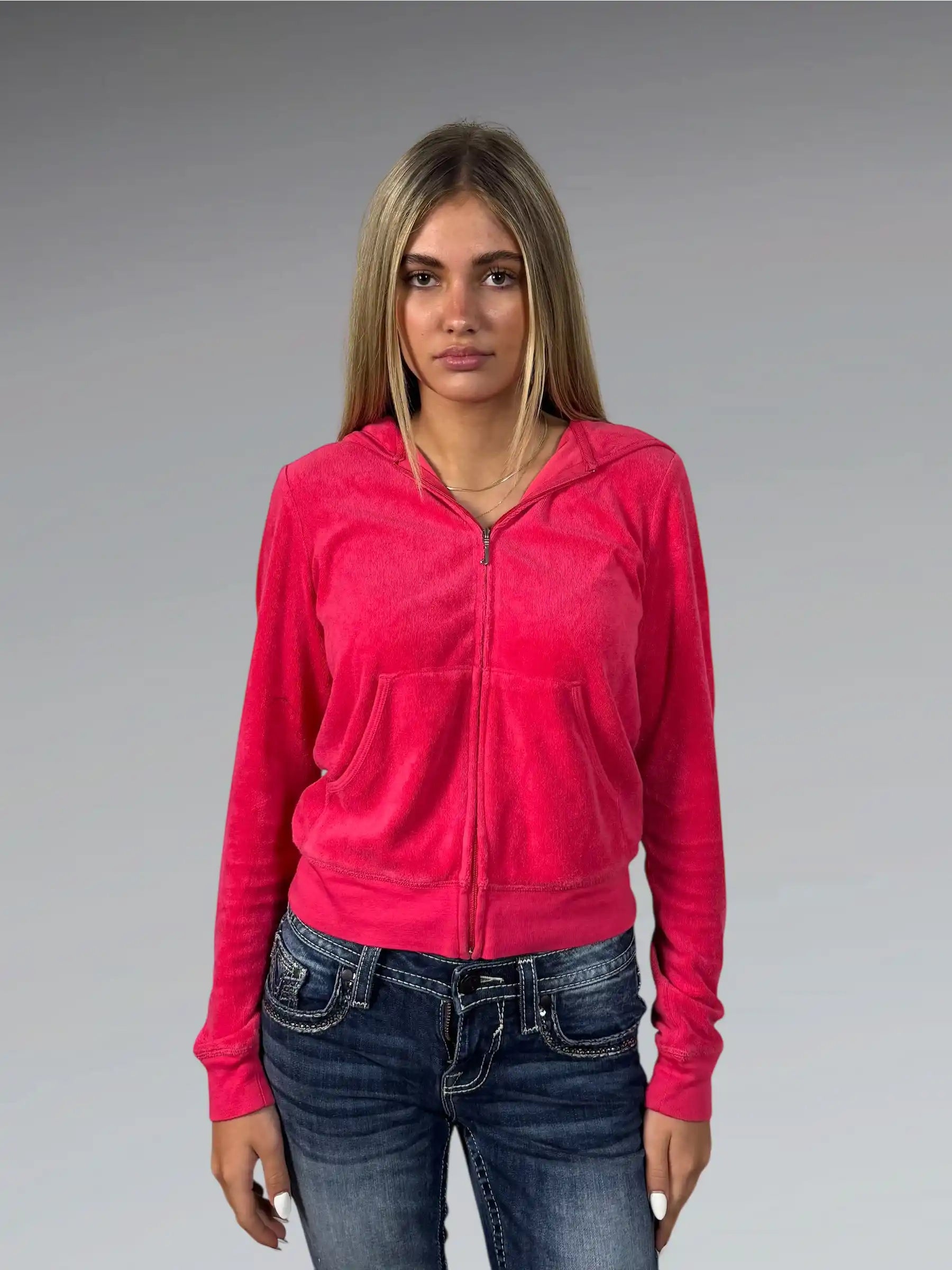 Pink Juicy Couture Velour Hoodie with Malibu Couture Graphic (L)