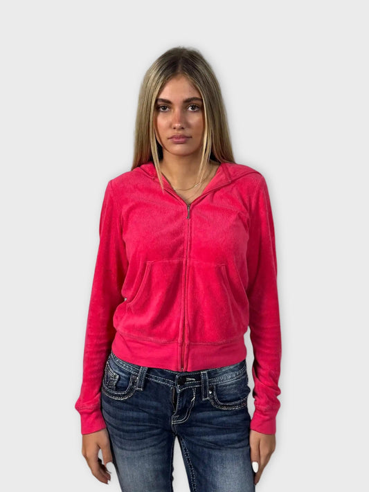Pink Juicy Couture Velour Hoodie with Malibu Couture Graphic (L)