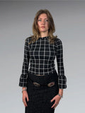 Black and White Checkered Bell Sleeve Top (S)