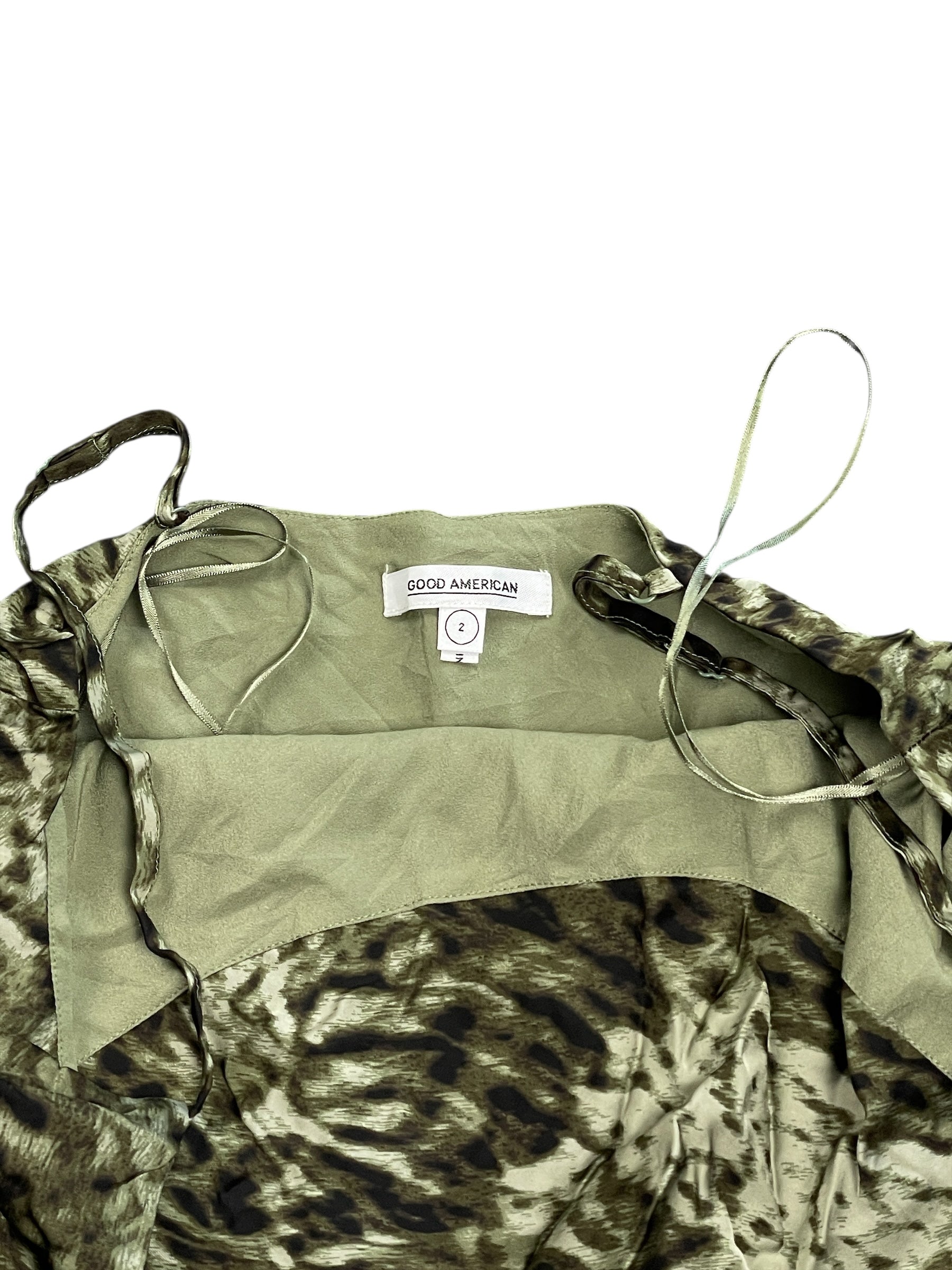 Good American Green Silk Print Dress (S)