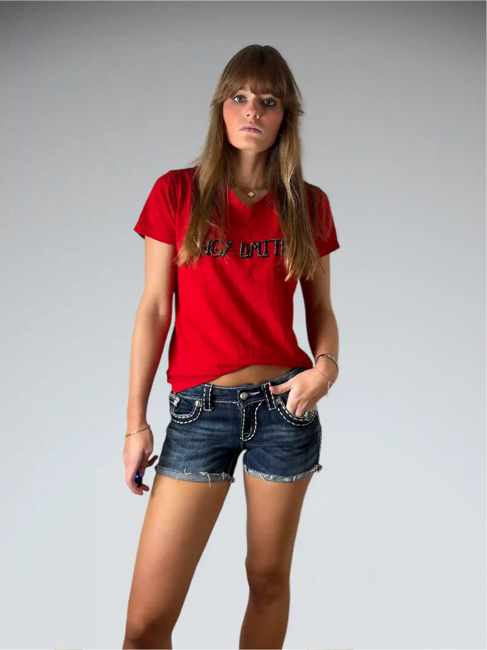 Miss Me Rolled Hem Embellished Denim Hotpants (XS)