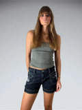 Crown Embroidered Dark Wash Denim Hotpants (S)