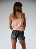 Hydraulic Dark Wash Embroidered Pocket Hotpants (S)