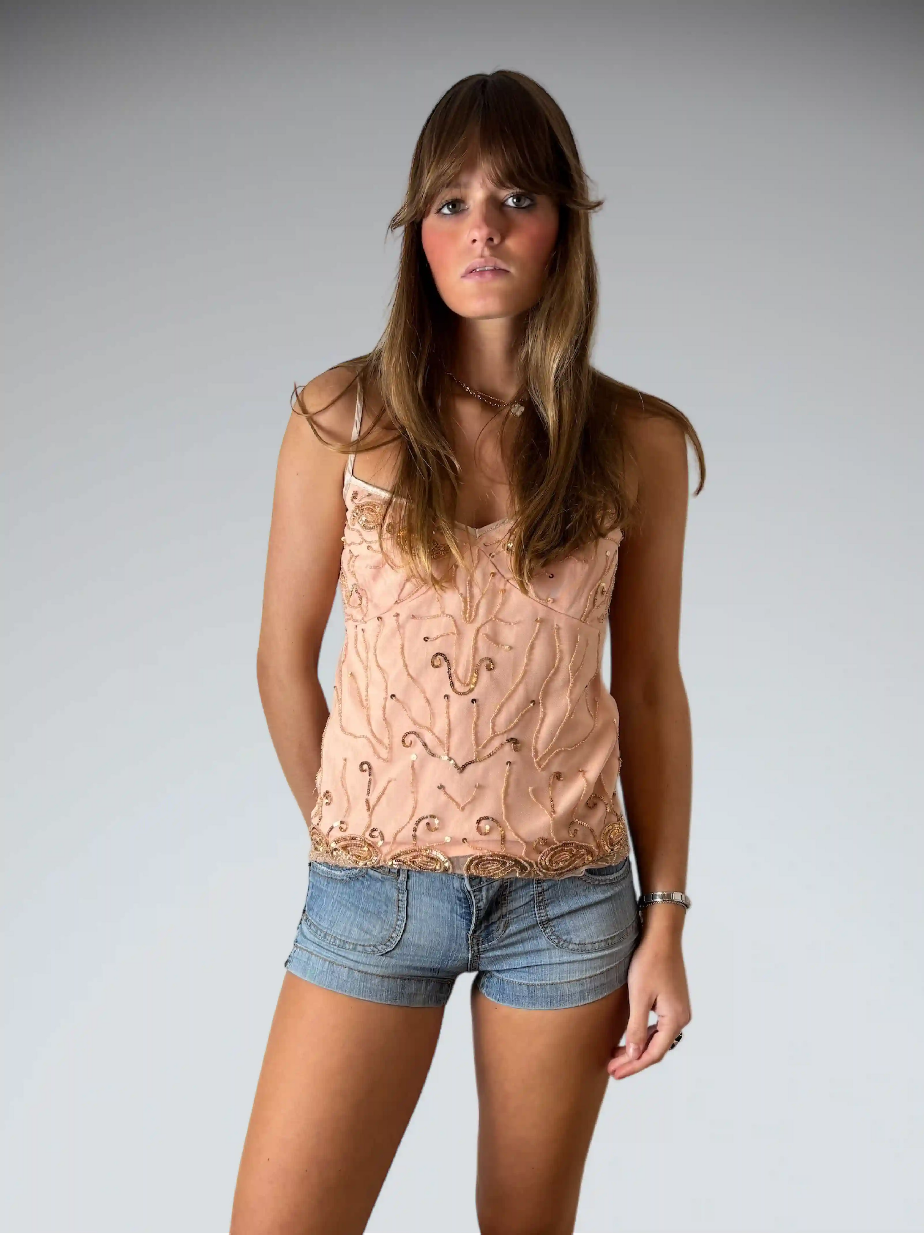 washed denim hotpants (S)