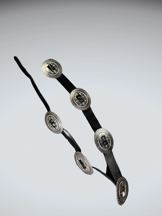 Western Style Black Concho Leather Belt (ONESIZE)