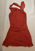 Vibrant Orange Pleated Asymmetric Mini Dress Joops! Glam (S)