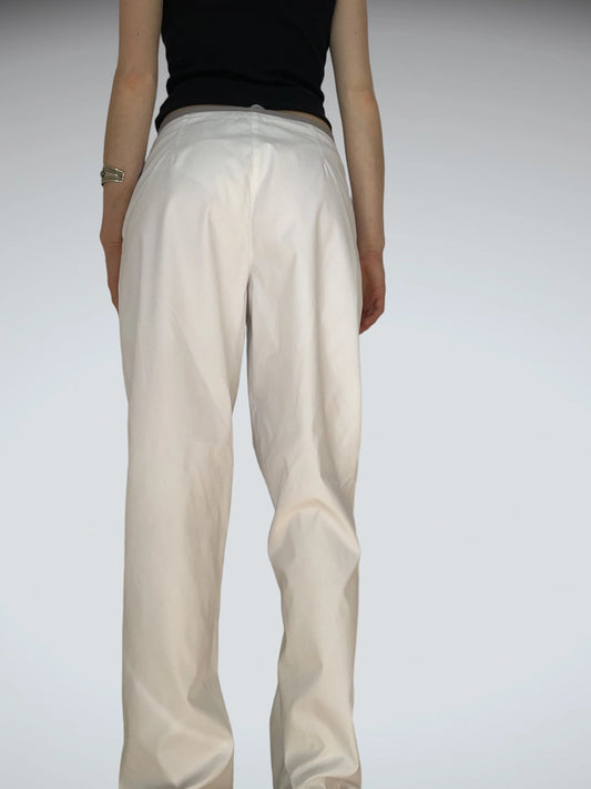 Minimalist White Nylon Track Pants Grey Drawstring Nike Retro (M)