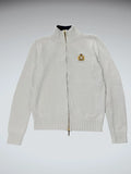 White Polo Ralph Lauren Full-Zip Sweater with Crest Embroidery (S)