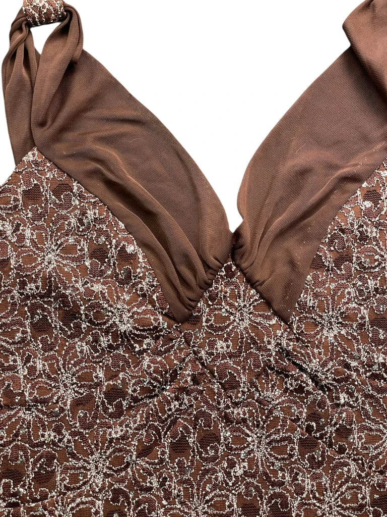 Brown Shimmer Lace Overlay Top (M)