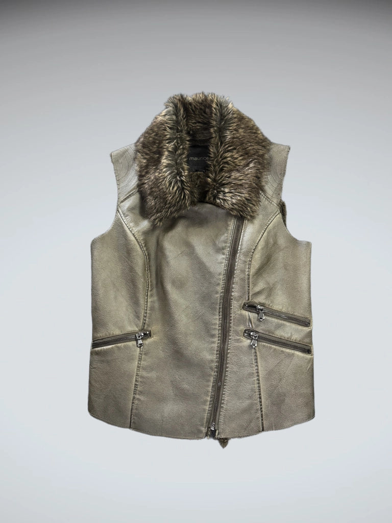 Maurices Faux Fur Collar Leather Vest Women (M)