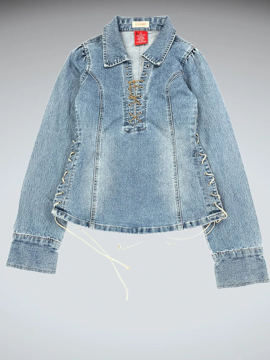 Stone Lace Up Vintage Denim Top (S)