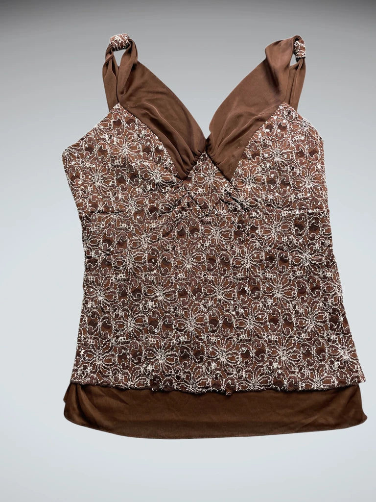 Brown Shimmer Lace Overlay Top (M)